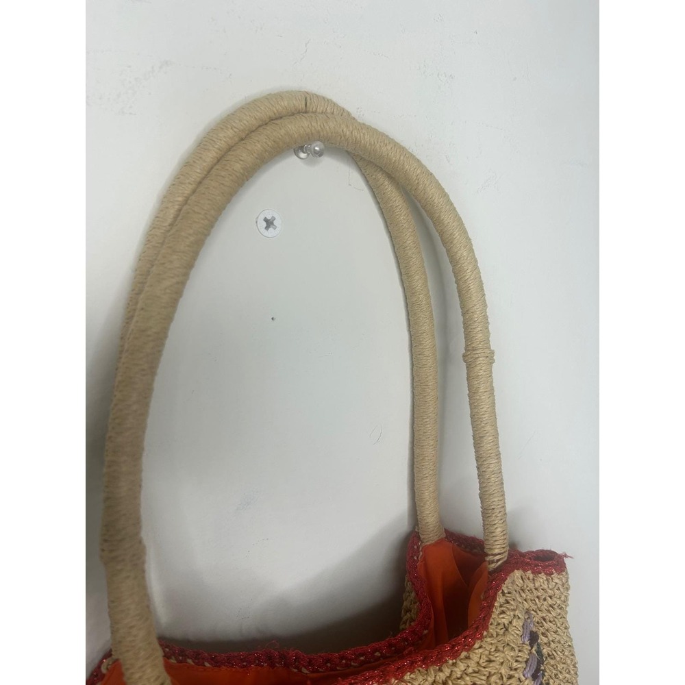 Petro Zillia Vintage Floral Embroidered Straw beaded Tote Bag Womens - Picture 8 of 14
